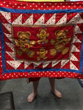 Vintage 1980s Teddy Bear Baby Quilted Blanket